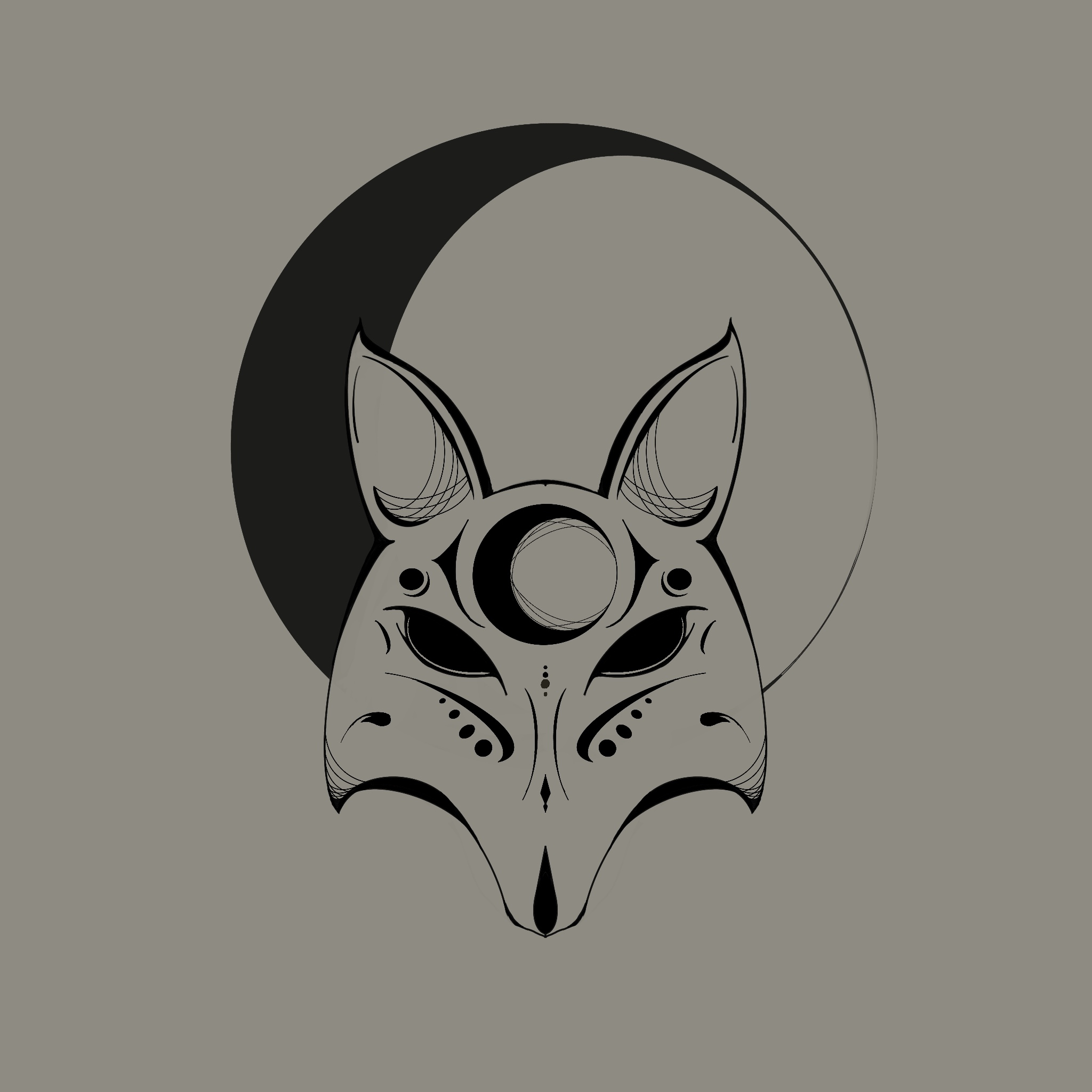 Kitsune mask in black on grey background